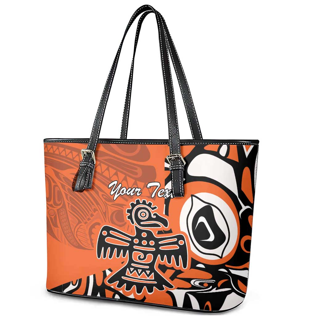 Personalized Canada Haida Eagle Leather Tote Bag Orange Style - Wonder Print Shop