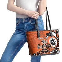 Personalized Canada Haida Eagle Leather Tote Bag Orange Style - Wonder Print Shop