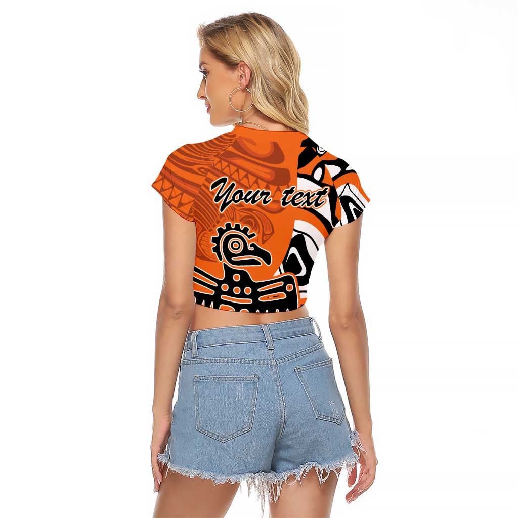 Personalized Canada Haida Eagle Raglan Cropped T Shirt Orange Style - Wonder Print Shop