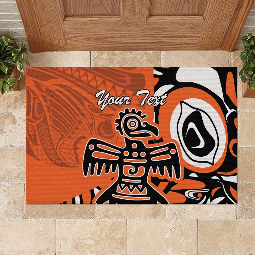 Personalized Canada Haida Eagle Rubber Doormat Orange Style - Wonder Print Shop