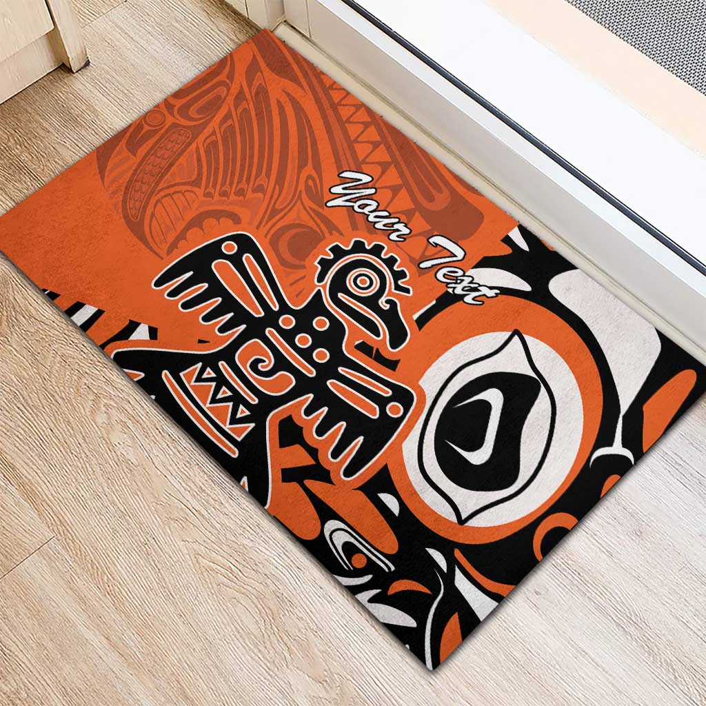 Personalized Canada Haida Eagle Rubber Doormat Orange Style - Wonder Print Shop