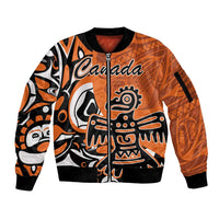 Personalized Canada Haida Eagle Sleeve Zip Bomber Jacket Orange Style - Wonder Print Shop