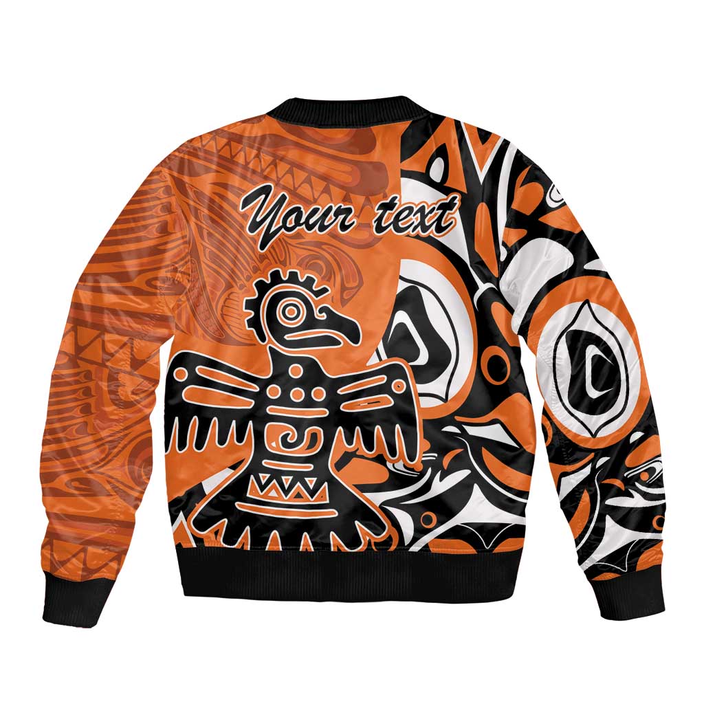 Personalized Canada Haida Eagle Sleeve Zip Bomber Jacket Orange Style - Wonder Print Shop