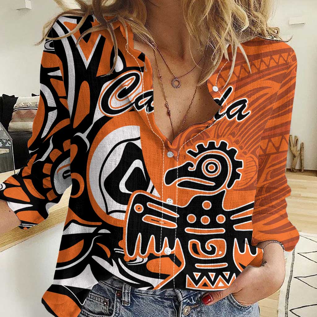 Personalized Canada Haida Eagle Women Casual Shirt Orange Style - Wonder Print Shop