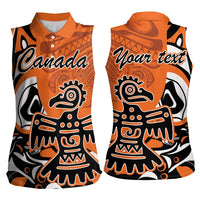 Personalized Canada Haida Eagle Women Sleeveless Polo Shirt Orange Style - Wonder Print Shop