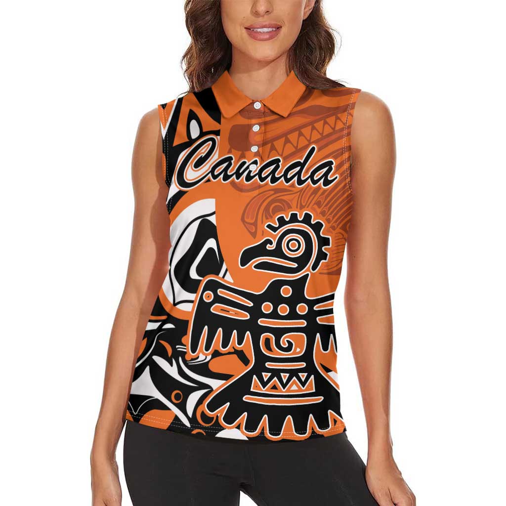 Personalized Canada Haida Eagle Women Sleeveless Polo Shirt Orange Style - Wonder Print Shop