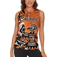 Personalized Canada Haida Eagle Women Sleeveless Polo Shirt Orange Style - Wonder Print Shop