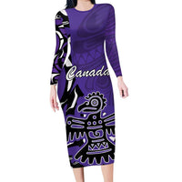 Personalized Canada Haida Eagle Family Matching Long Sleeve Bodycon Dress and Hawaiian Shirt Purple Style - Wonder Print Shop