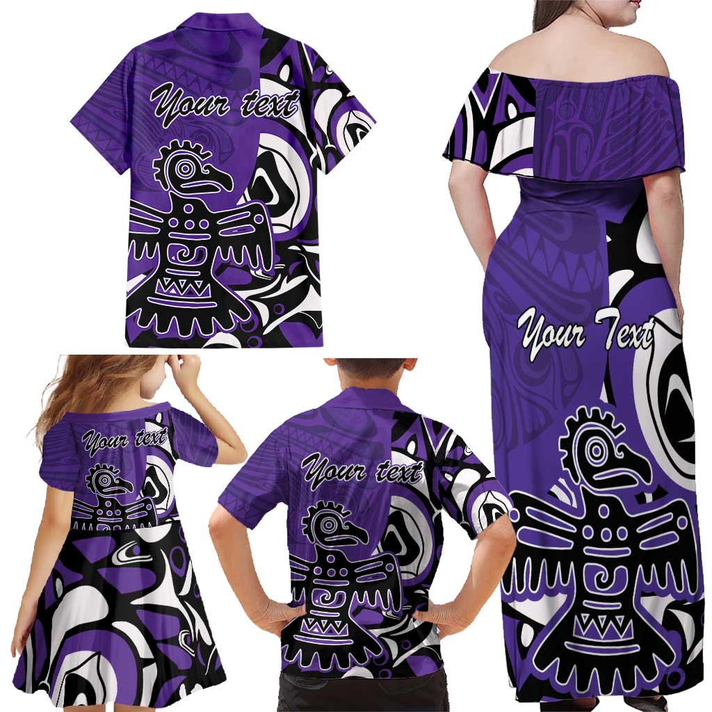 Personalized Canada Haida Eagle Family Matching Off Shoulder Maxi Dress and Hawaiian Shirt Purple Style - Wonder Print Shop