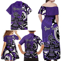 Personalized Canada Haida Eagle Family Matching Off Shoulder Maxi Dress and Hawaiian Shirt Purple Style - Wonder Print Shop