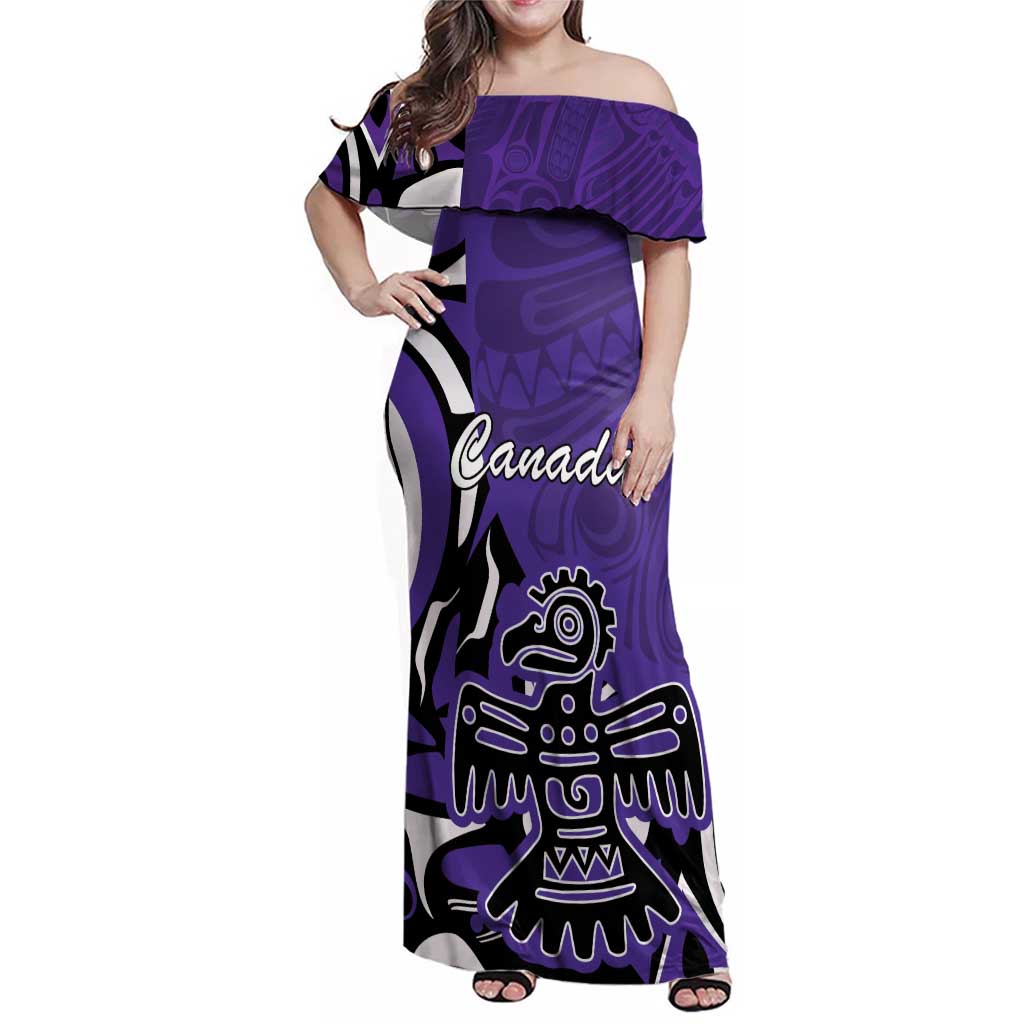Personalized Canada Haida Eagle Family Matching Off Shoulder Maxi Dress and Hawaiian Shirt Purple Style - Wonder Print Shop
