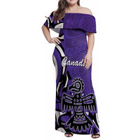 Personalized Canada Haida Eagle Family Matching Off Shoulder Maxi Dress and Hawaiian Shirt Purple Style - Wonder Print Shop