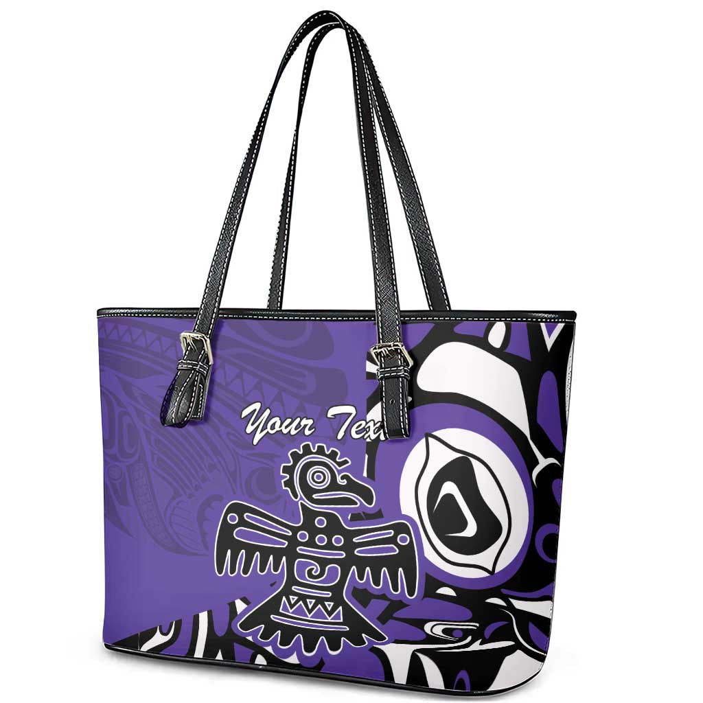 Personalized Canada Haida Eagle Leather Tote Bag Purple Style - Wonder Print Shop