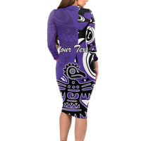 Personalized Canada Haida Eagle Long Sleeve Bodycon Dress Purple Style - Wonder Print Shop