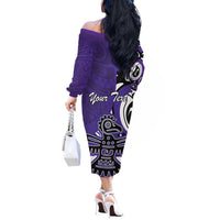 Personalized Canada Haida Eagle Off The Shoulder Long Sleeve Dress Purple Style - Wonder Print Shop