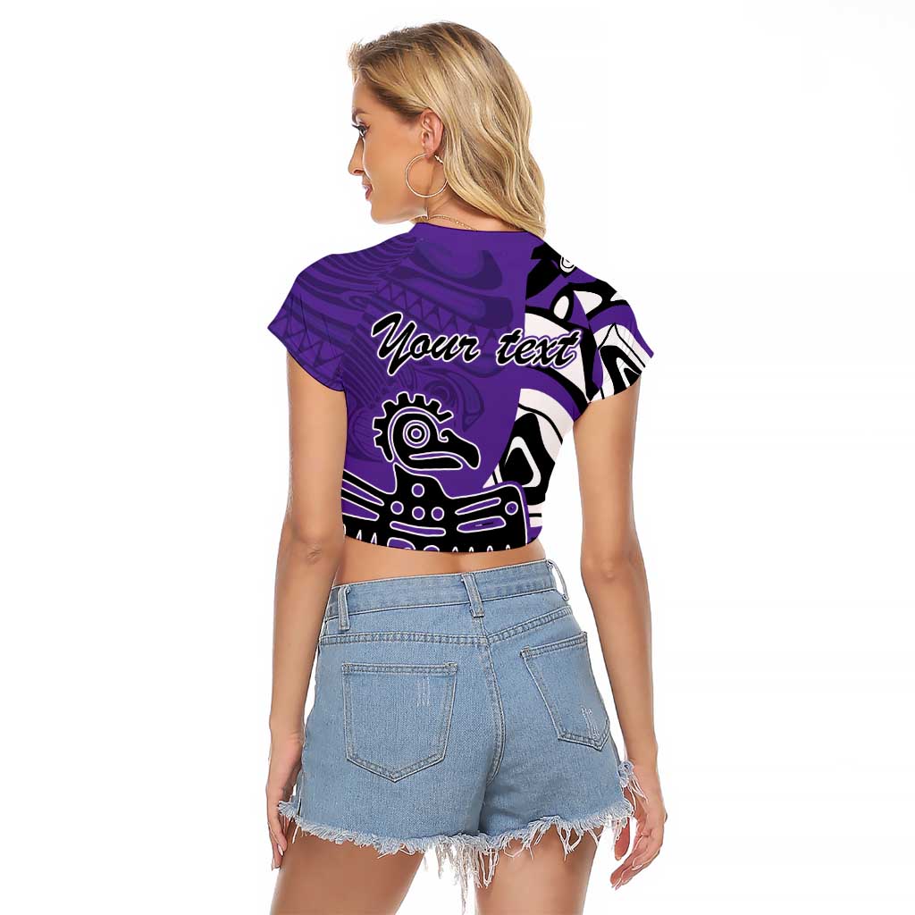 Personalized Canada Haida Eagle Raglan Cropped T Shirt Purple Style - Wonder Print Shop
