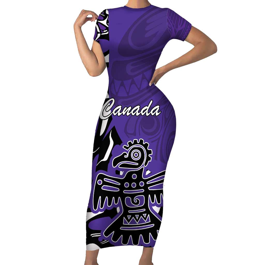 Personalized Canada Haida Eagle Short Sleeve Bodycon Dress Purple Style - Wonder Print Shop