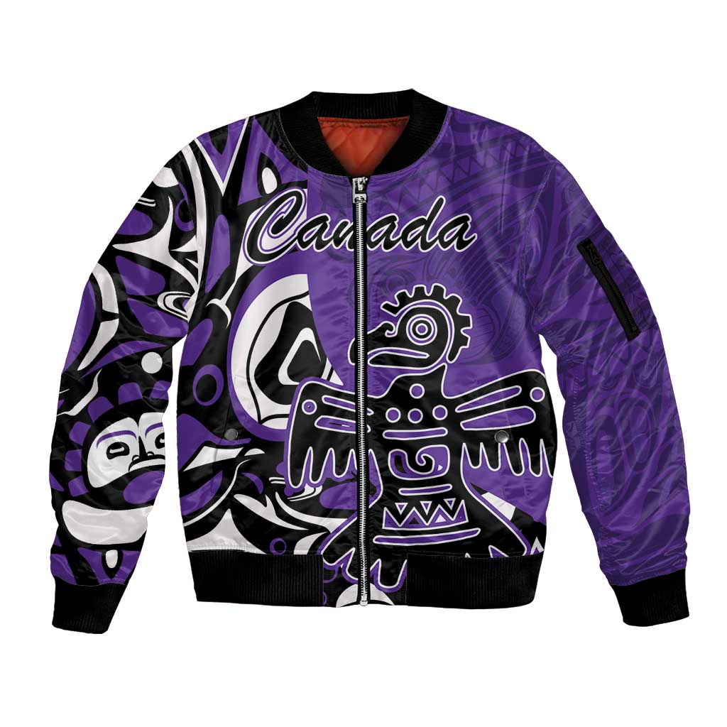 Personalized Canada Haida Eagle Sleeve Zip Bomber Jacket Purple Style - Wonder Print Shop