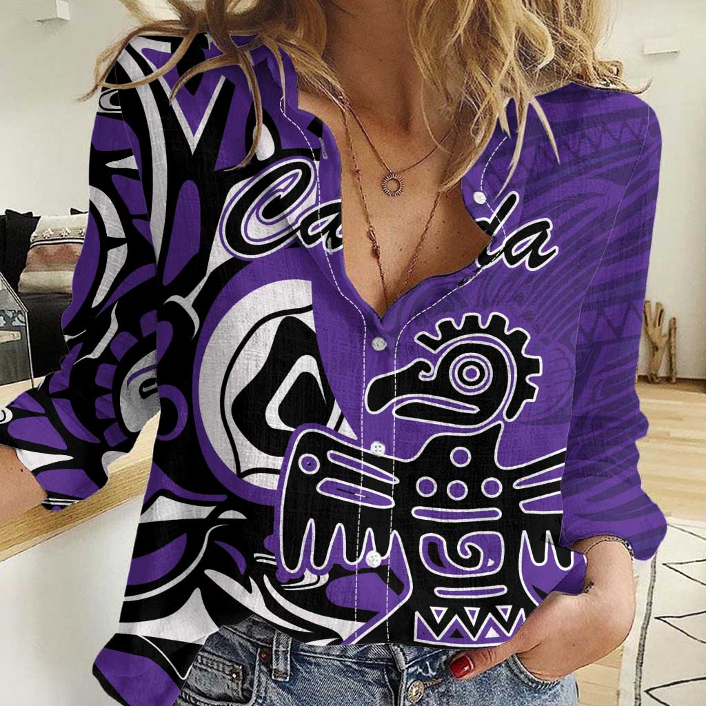 Personalized Canada Haida Eagle Women Casual Shirt Purple Style - Wonder Print Shop