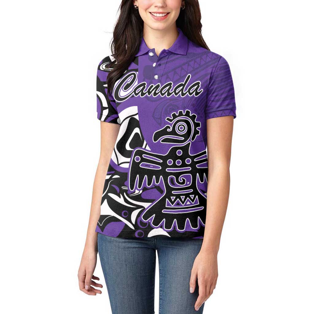 Personalized Canada Haida Eagle Women Polo Shirt Purple Style - Wonder Print Shop