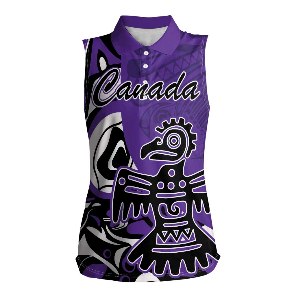 Personalized Canada Haida Eagle Women Sleeveless Polo Shirt Purple Style - Wonder Print Shop