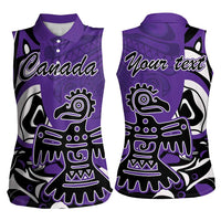 Personalized Canada Haida Eagle Women Sleeveless Polo Shirt Purple Style - Wonder Print Shop