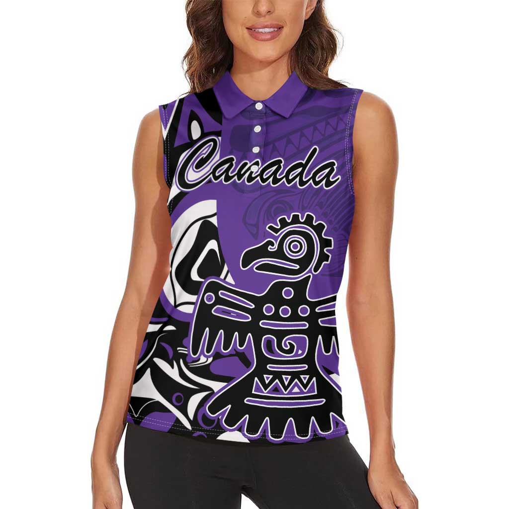 Personalized Canada Haida Eagle Women Sleeveless Polo Shirt Purple Style - Wonder Print Shop