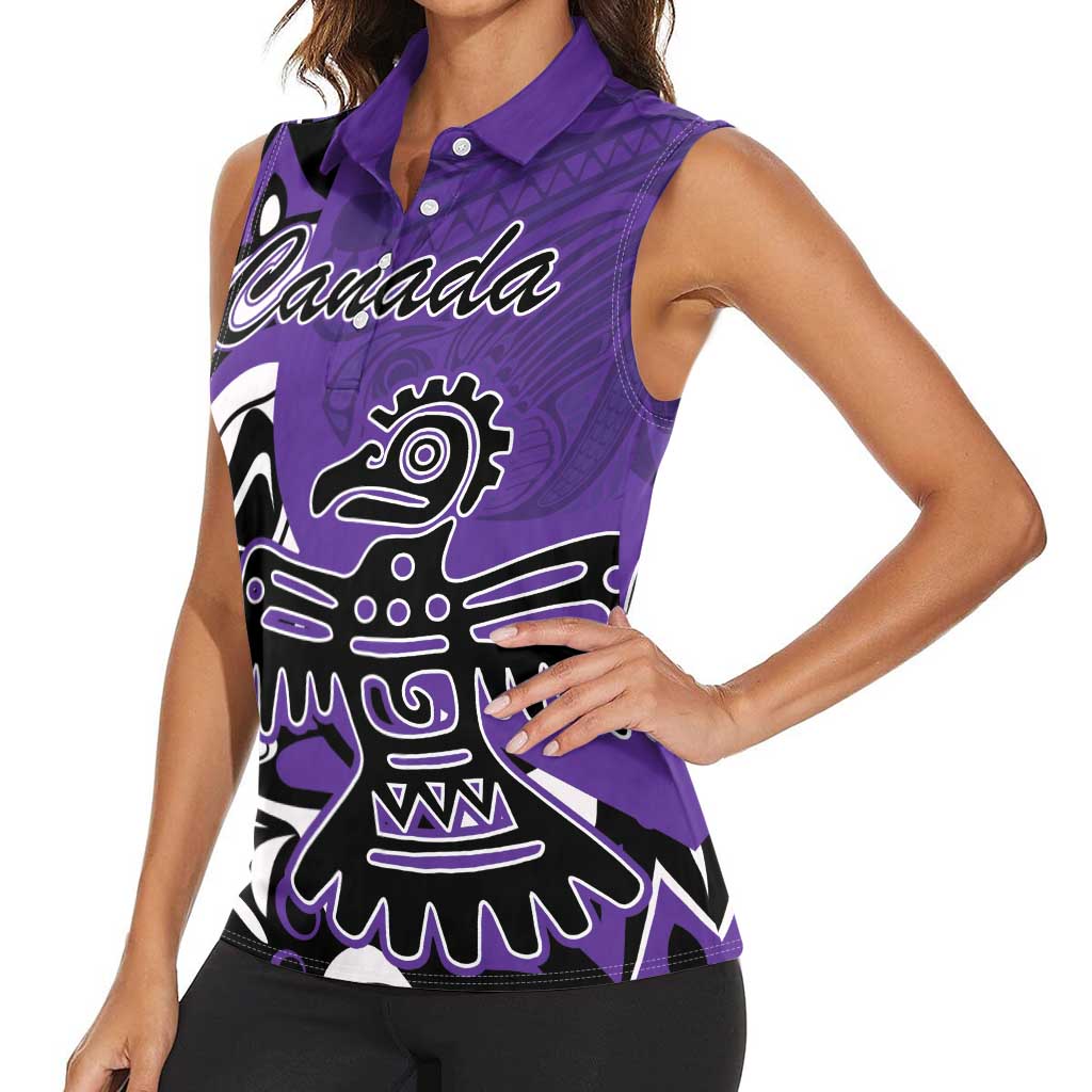 Personalized Canada Haida Eagle Women Sleeveless Polo Shirt Purple Style - Wonder Print Shop