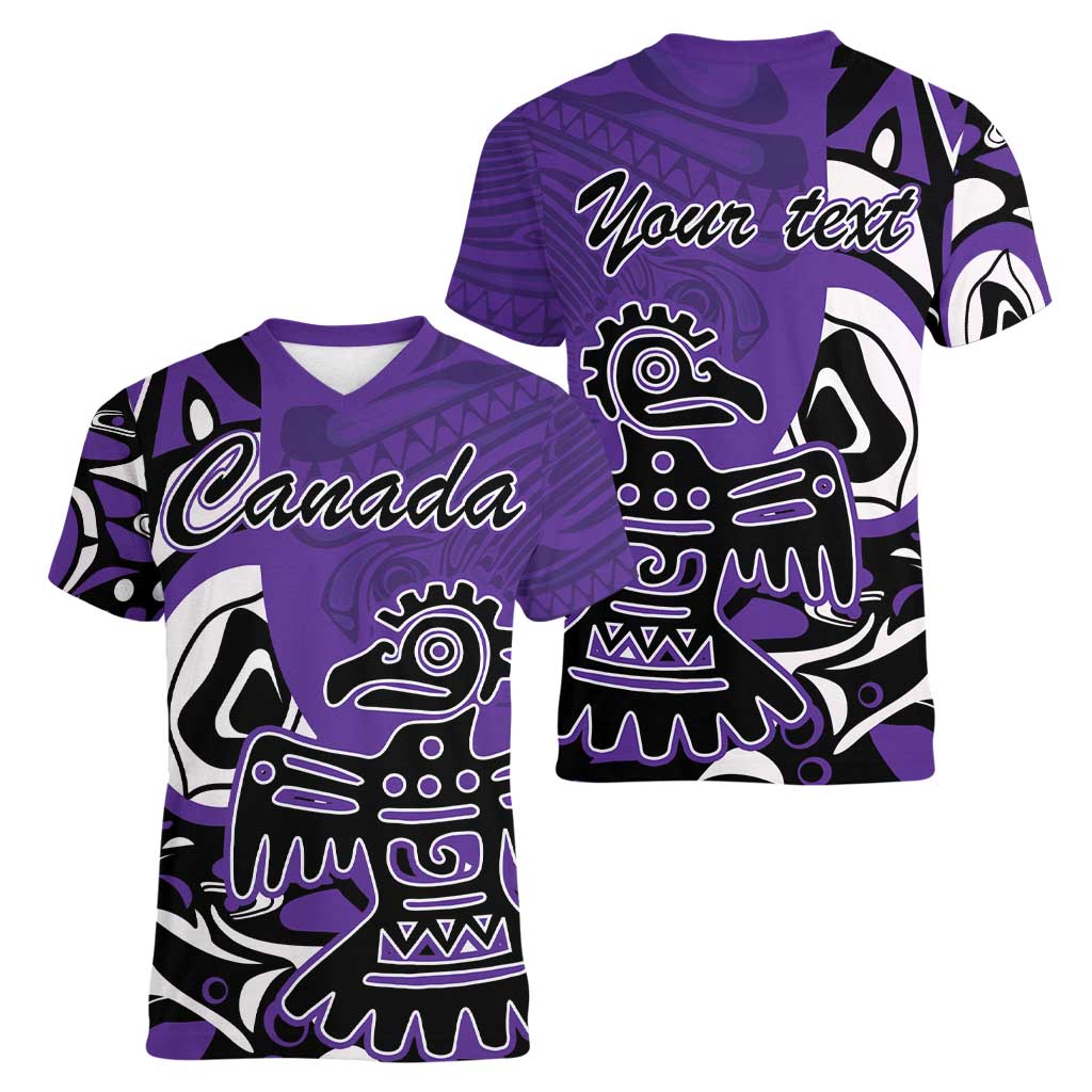 Personalized Canada Haida Eagle Women V-Neck T-Shirt Purple Style - Wonder Print Shop