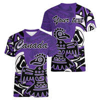 Personalized Canada Haida Eagle Women V-Neck T-Shirt Purple Style - Wonder Print Shop