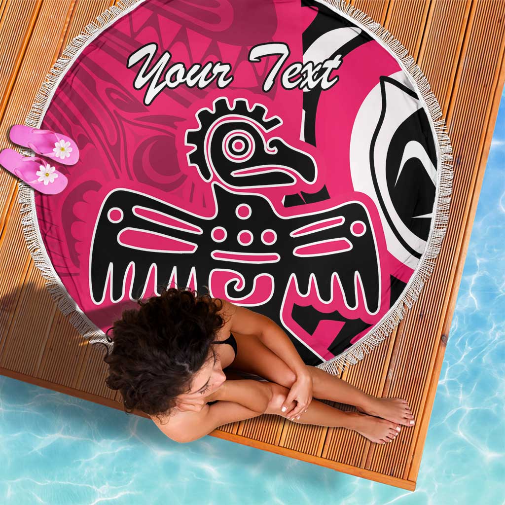 Personalized Canada Haida Eagle Beach Blanket Pink Style - Wonder Print Shop