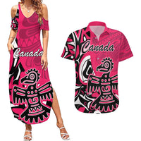 Personalized Canada Haida Eagle Couples Matching Summer Maxi Dress and Hawaiian Shirt Pink Style - Wonder Print Shop