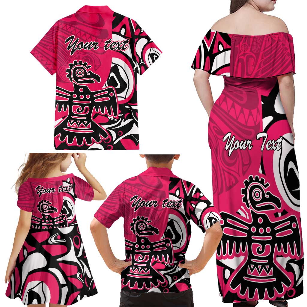 Personalized Canada Haida Eagle Family Matching Off Shoulder Maxi Dress and Hawaiian Shirt Pink Style - Wonder Print Shop