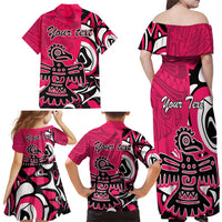 Personalized Canada Haida Eagle Family Matching Off Shoulder Maxi Dress and Hawaiian Shirt Pink Style - Wonder Print Shop