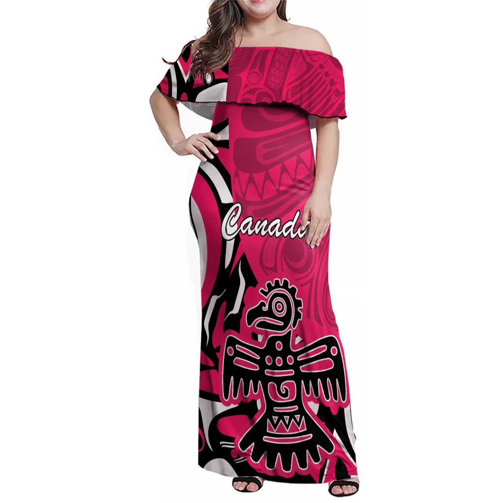 Personalized Canada Haida Eagle Family Matching Off Shoulder Maxi Dress and Hawaiian Shirt Pink Style - Wonder Print Shop