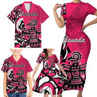 Personalized Canada Haida Eagle Family Matching Short Sleeve Bodycon Dress and Hawaiian Shirt Pink Style - Wonder Print Shop