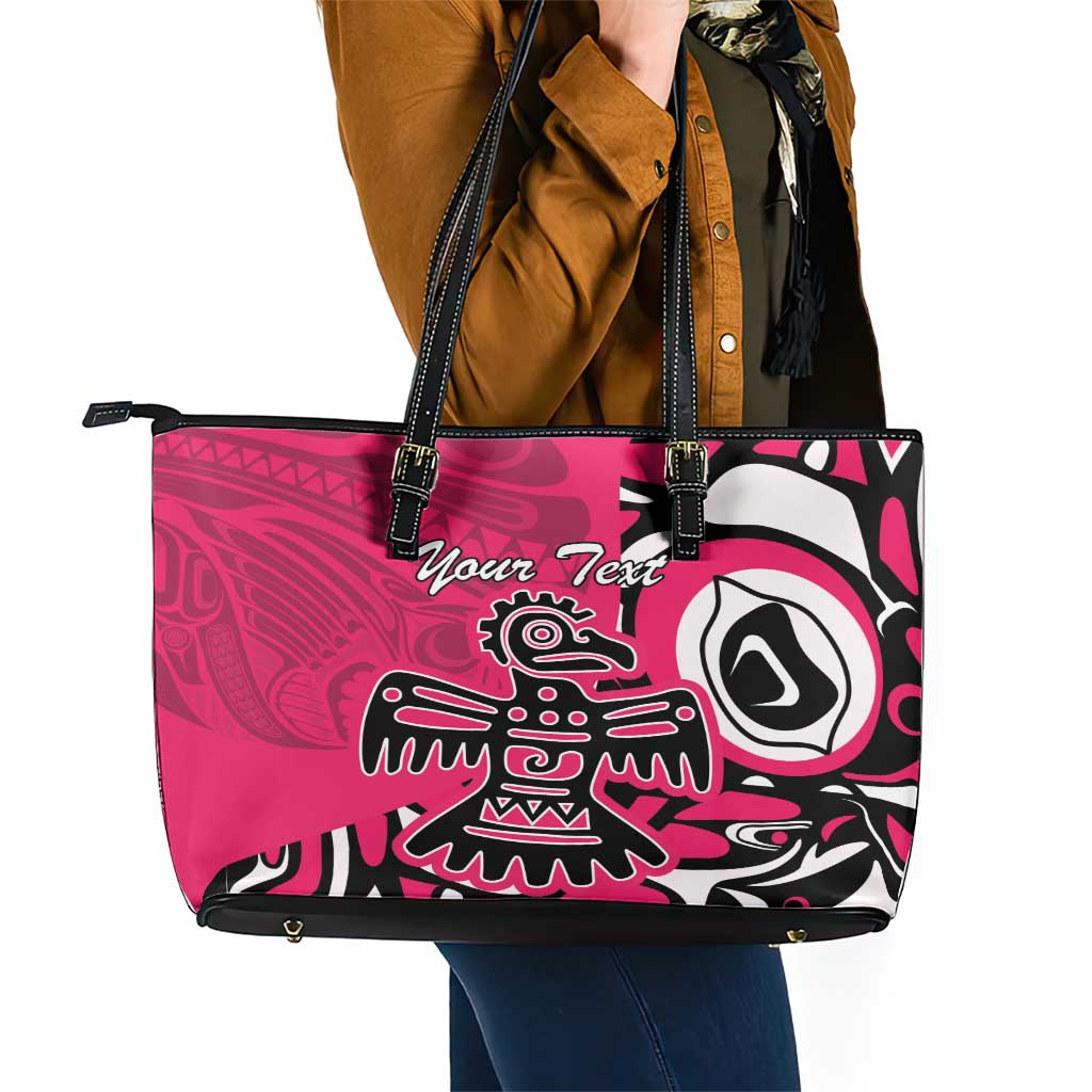 Personalized Canada Haida Eagle Leather Tote Bag Pink Style - Wonder Print Shop