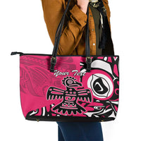 Personalized Canada Haida Eagle Leather Tote Bag Pink Style - Wonder Print Shop