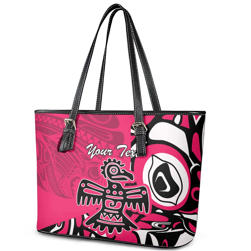 Personalized Canada Haida Eagle Leather Tote Bag Pink Style - Wonder Print Shop