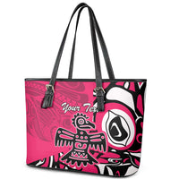 Personalized Canada Haida Eagle Leather Tote Bag Pink Style - Wonder Print Shop