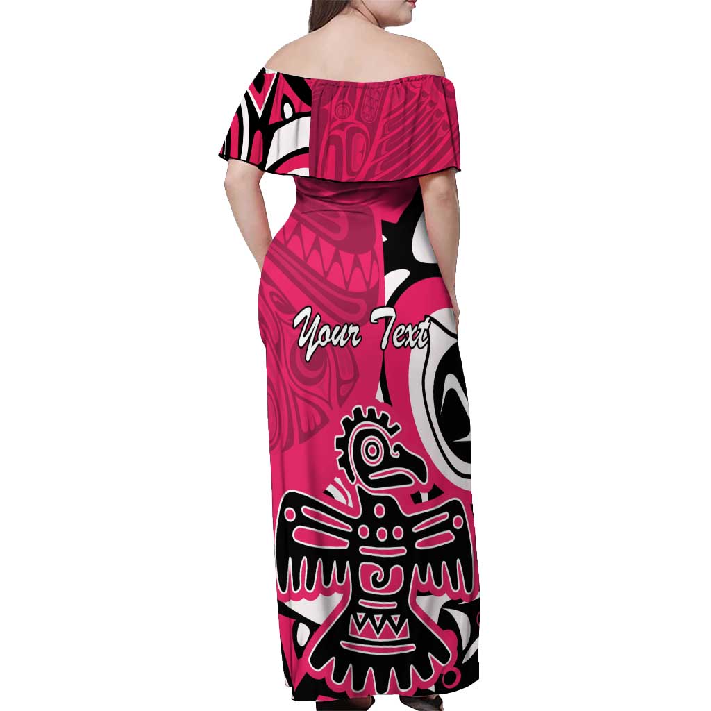 Personalized Canada Haida Eagle Off Shoulder Maxi Dress Pink Style - Wonder Print Shop