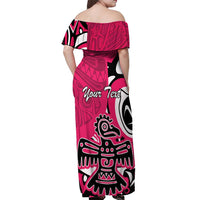 Personalized Canada Haida Eagle Off Shoulder Maxi Dress Pink Style - Wonder Print Shop