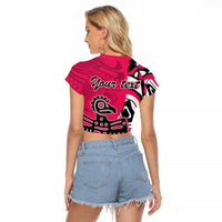 Personalized Canada Haida Eagle Raglan Cropped T Shirt Pink Style - Wonder Print Shop