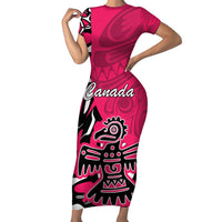 Personalized Canada Haida Eagle Short Sleeve Bodycon Dress Pink Style - Wonder Print Shop