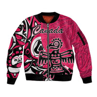 Personalized Canada Haida Eagle Sleeve Zip Bomber Jacket Pink Style - Wonder Print Shop