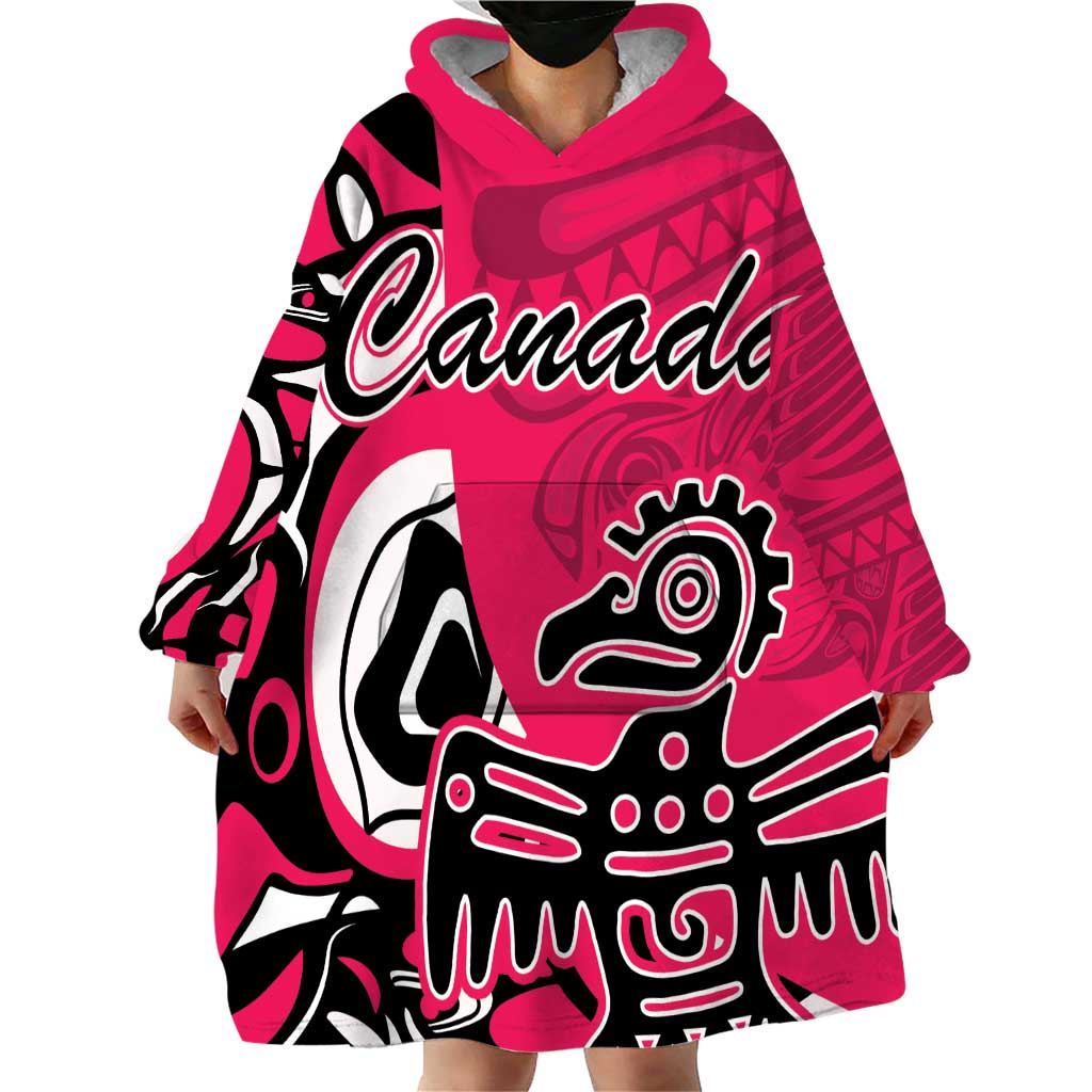 Personalized Canada Haida Eagle Wearable Blanket Hoodie Pink Style - Wonder Print Shop