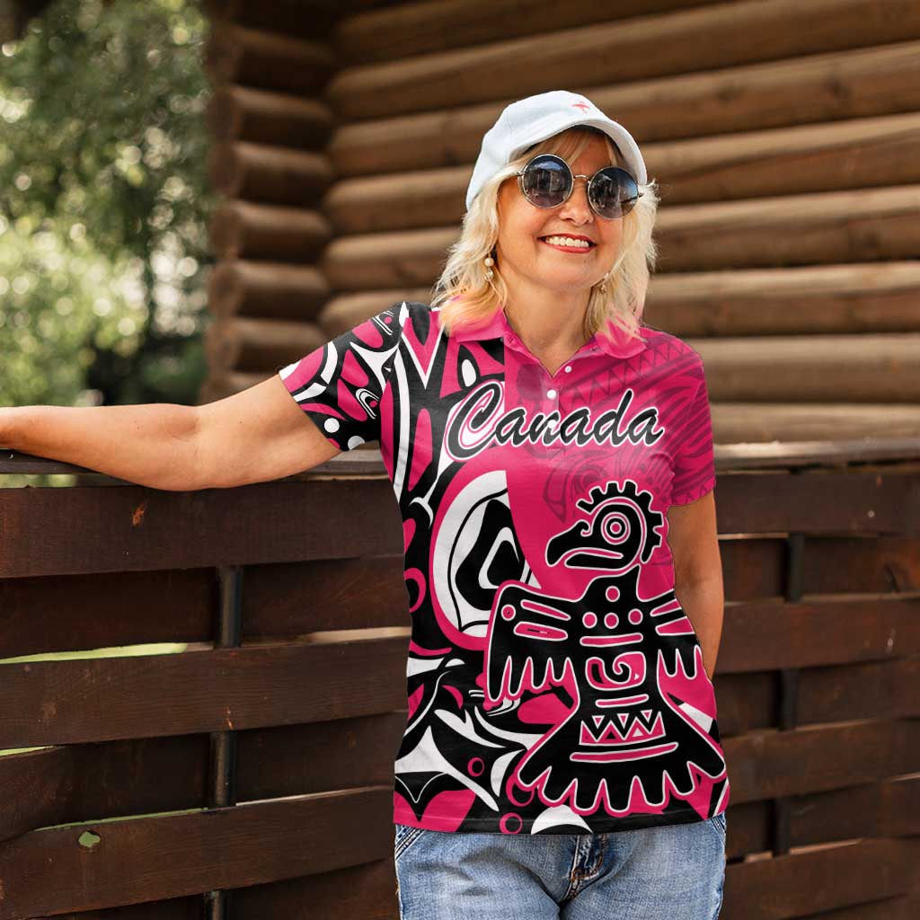 Personalized Canada Haida Eagle Women Polo Shirt Pink Style - Wonder Print Shop