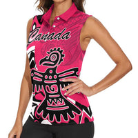 Personalized Canada Haida Eagle Women Sleeveless Polo Shirt Pink Style - Wonder Print Shop