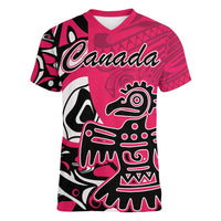 Personalized Canada Haida Eagle Women V-Neck T-Shirt Pink Style - Wonder Print Shop