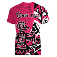 Personalized Canada Haida Eagle Women V-Neck T-Shirt Pink Style - Wonder Print Shop
